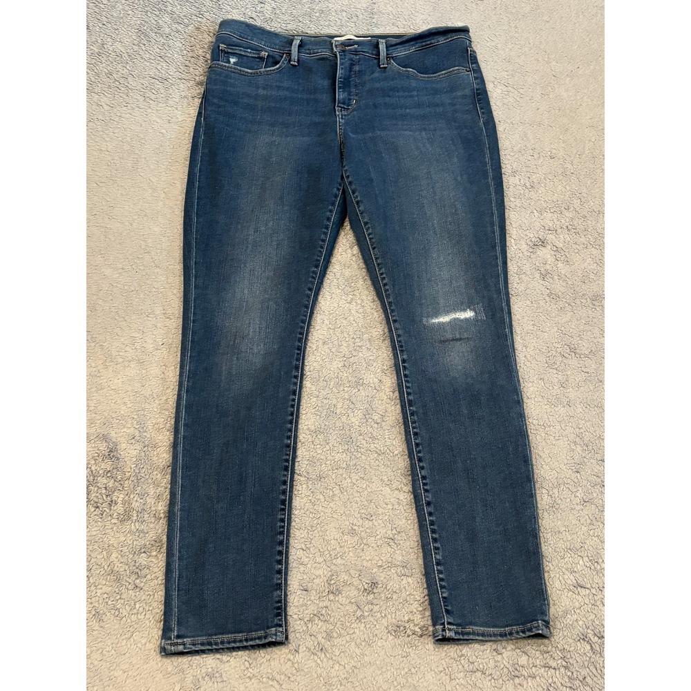 Levis 311 Shaping Skinny Jeans Womens 31 Medium Dark Wash Distressed Denim